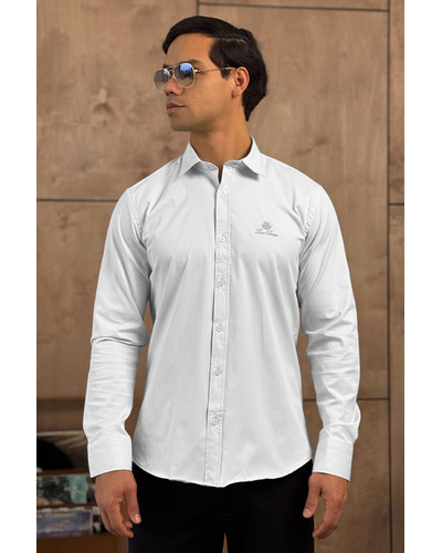 Мужская белая рубашка Loro Piana logo-embroidered