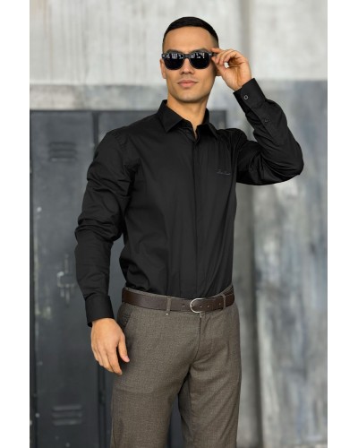 Мужская чёрная рубашка Loro Piana logo-embroidered