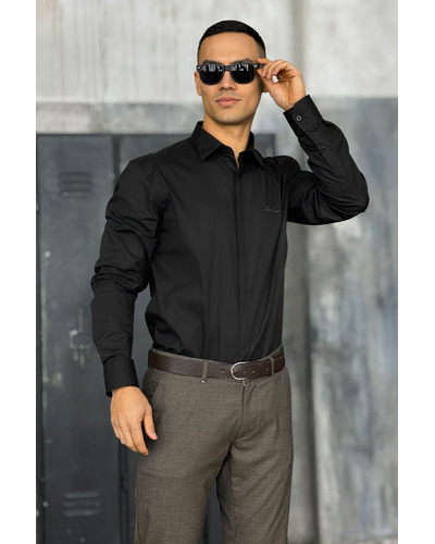 Мужская чёрная рубашка Loro Piana logo-embroidered