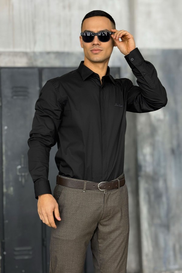 Мужская чёрная рубашка Loro Piana logo-embroidered