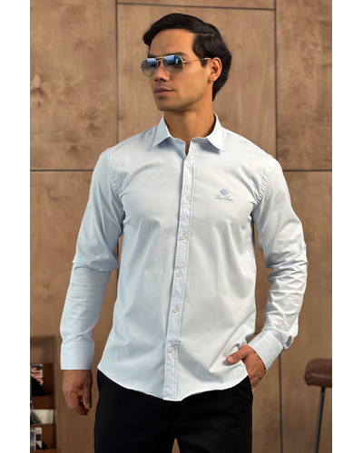 Мужская голубая рубашка Loro Piana logo-embroidered