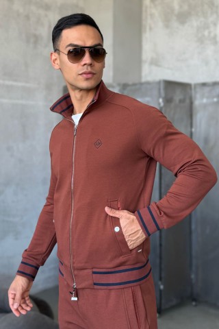 Мужская кофта на молнии Loro Piana monogram - Brown