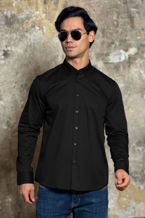 Мужская рубашка Loro Piana logo-embroidered - Black