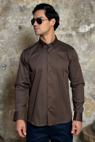 Мужская рубашка Loro Piana logo-embroidered - Brown