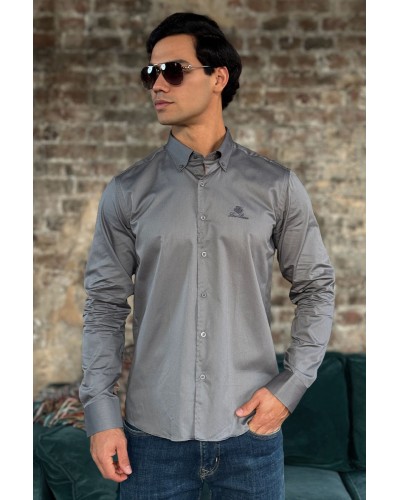 Мужская рубашка Loro Piana logo-embroidered - Grey