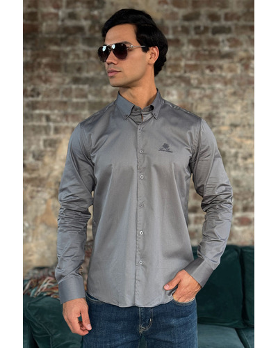 Мужская рубашка Loro Piana logo-embroidered - Grey