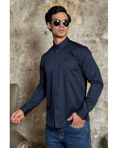 Мужская рубашка Loro Piana logo-embroidered - Navy