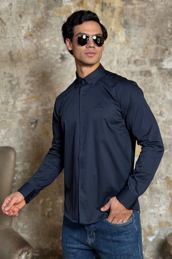 Мужская рубашка Loro Piana logo-embroidered - Navy