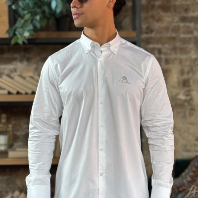 Мужская рубашка Loro Piana logo-embroidered - White