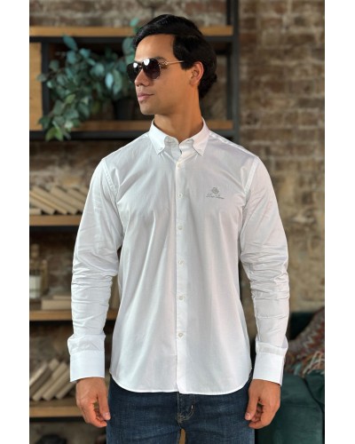 Мужская рубашка Loro Piana logo-embroidered - White