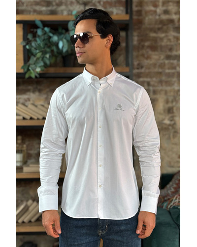 Мужская рубашка Loro Piana logo-embroidered - White