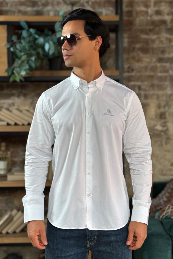 Мужская рубашка Loro Piana logo-embroidered - White