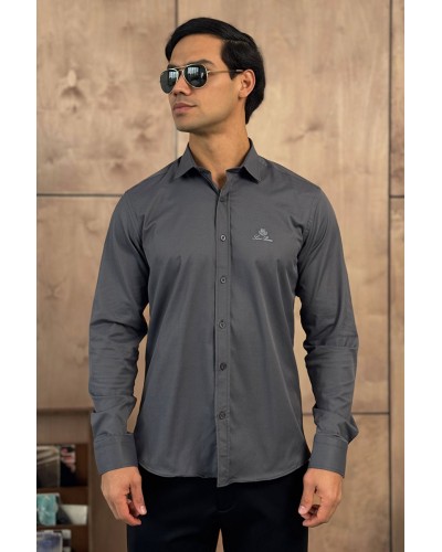 Мужская серая рубашка Loro Piana logo-embroidered