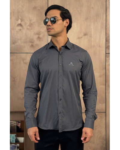 Мужская серая рубашка Loro Piana logo-embroidered