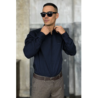 Мужская тёмно-синяя рубашка Loro Piana logo-embroidered