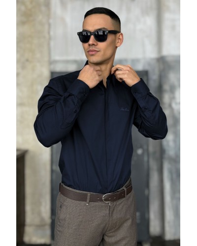 Мужская тёмно-синяя рубашка Loro Piana logo-embroidered