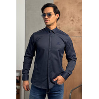 Мужская тёмно-синяя рубашка Loro Piana logo-embroidered