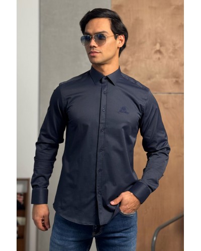 Мужская тёмно-синяя рубашка Loro Piana logo-embroidered