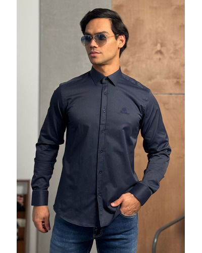 Мужская тёмно-синяя рубашка Loro Piana logo-embroidered