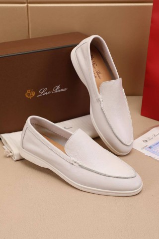 Мужские кожаные лоферы Loro Piana Summer Walk - White
