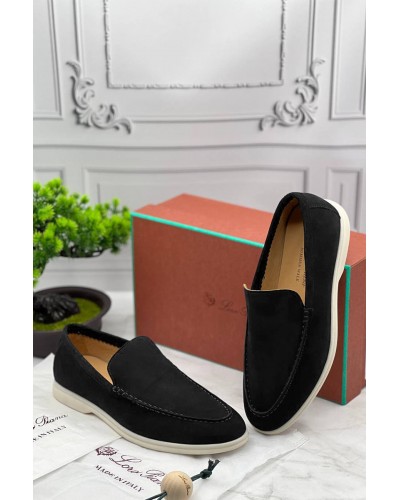 Мужские замшевые лоферы Loro Piana чёрного цвета