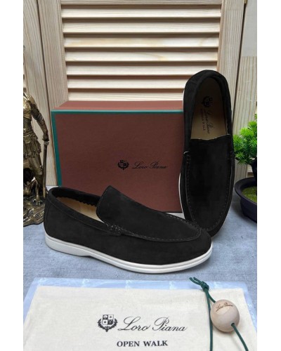 Мужские замшевые лоферы Loro Piana Open Walk - Black