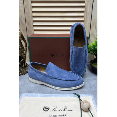 Мужские замшевые лоферы Loro Piana Open Walk - Blue