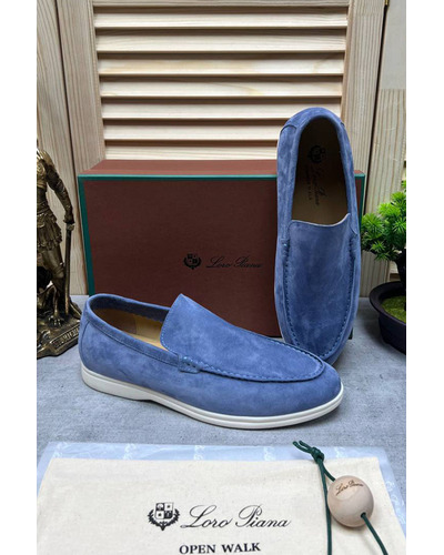 Мужские замшевые лоферы Loro Piana Open Walk - Blue