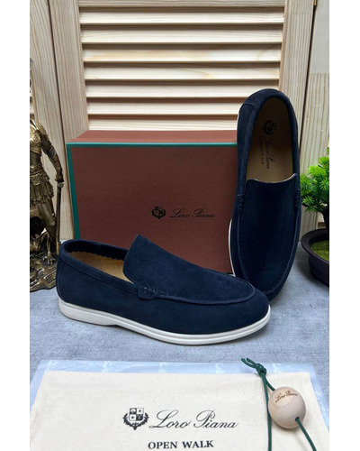 Мужские замшевые лоферы Loro Piana Open Walk - Navy