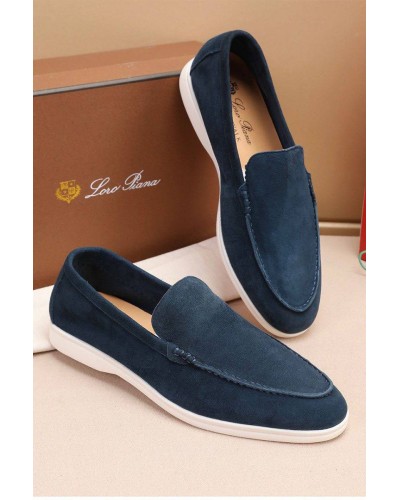 Мужские замшевые лоферы Loro Piana Summer Walk - Blue