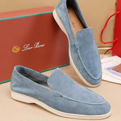 Мужские замшевые лоферы Loro Piana Summer Walk - Blue