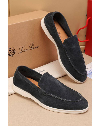 Мужские замшевые лоферы Loro Piana Summer Walk - Grey