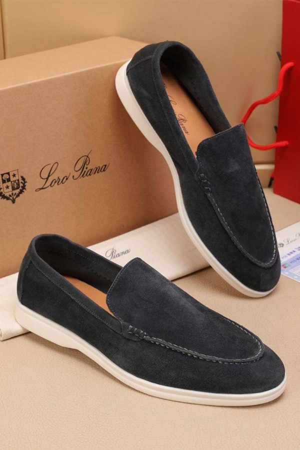 Мужские замшевые лоферы Loro Piana Summer Walk - Grey