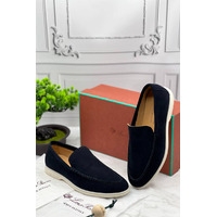 Мужские замшевые лоферы Loro Piana тёмно-синего цвета