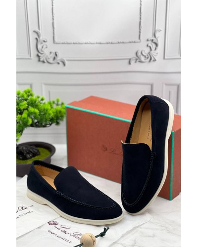 Мужские замшевые лоферы Loro Piana тёмно-синего цвета