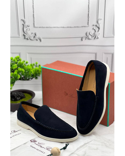 Мужские замшевые лоферы Loro Piana тёмно-синего цвета