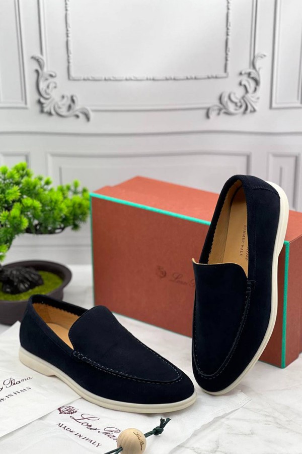 Мужские замшевые лоферы Loro Piana тёмно-синего цвета