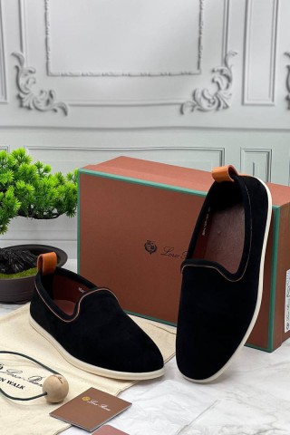 Мужские замшевые лоферы Loro Piana Venice Walk - Black