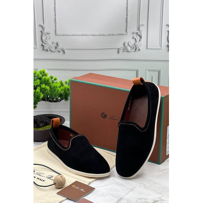 Мужские замшевые лоферы Loro Piana Venice Walk - Black