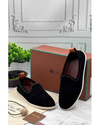Мужские замшевые лоферы Loro Piana Venice Walk - Black