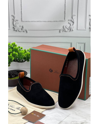 Мужские замшевые лоферы Loro Piana Venice Walk - Black