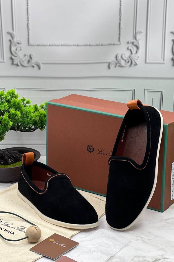 Мужские замшевые лоферы Loro Piana Venice Walk - Black