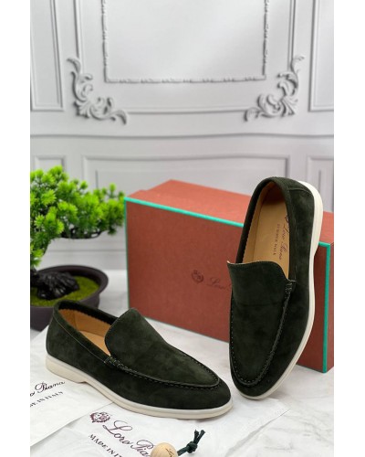 Мужские замшевые лоферы Loro Piana зелёного цвета