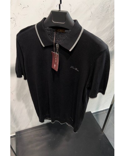Мужское чёрное поло Loro Piana zip-neck