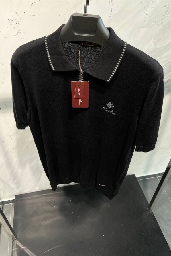 Мужское поло Loro Piana zip-neck - Black