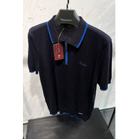 Мужское тёмно-синее поло Loro Piana zip-neck