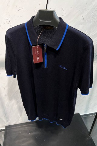 Мужское тёмно-синее поло Loro Piana zip-neck