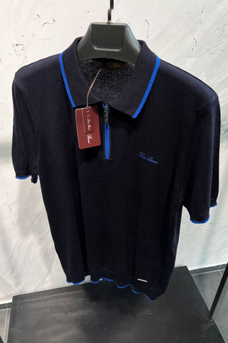 Мужское тёмно-синее поло Loro Piana zip-neck
