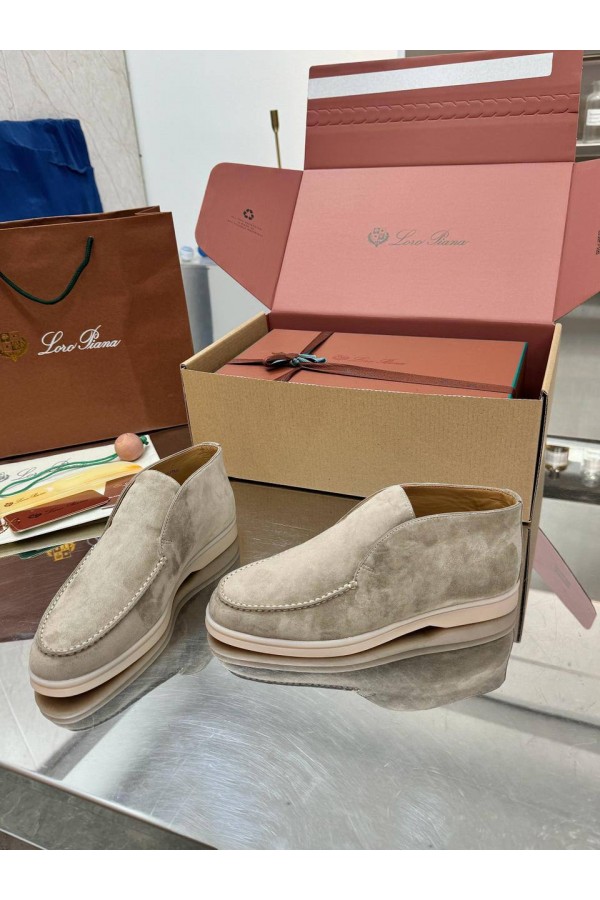 Женские замшевые лоферы Loro Piana premium - Light Grey