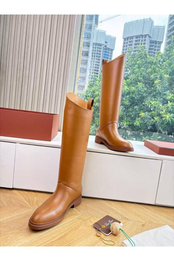 Женские кожаные сапоги Loro Piana premium - Chestnut